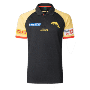 NRL Dolphins 2025 Black Players Media Polo Shirt